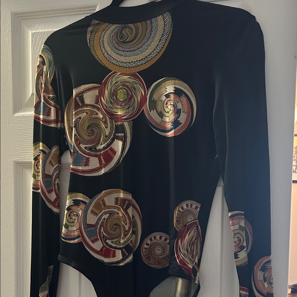 Desigual Black bodysuit with Multicolor Swirl Patterns